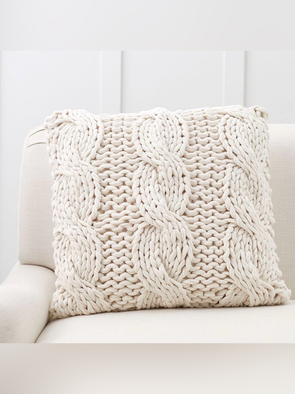 Pottery Barn Chunky Nautical Cable Knit Decorative Throw Pillow Cover - Cream